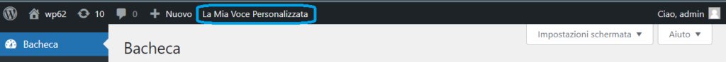 wp admin bar menu personalizzato allineata a sinistra