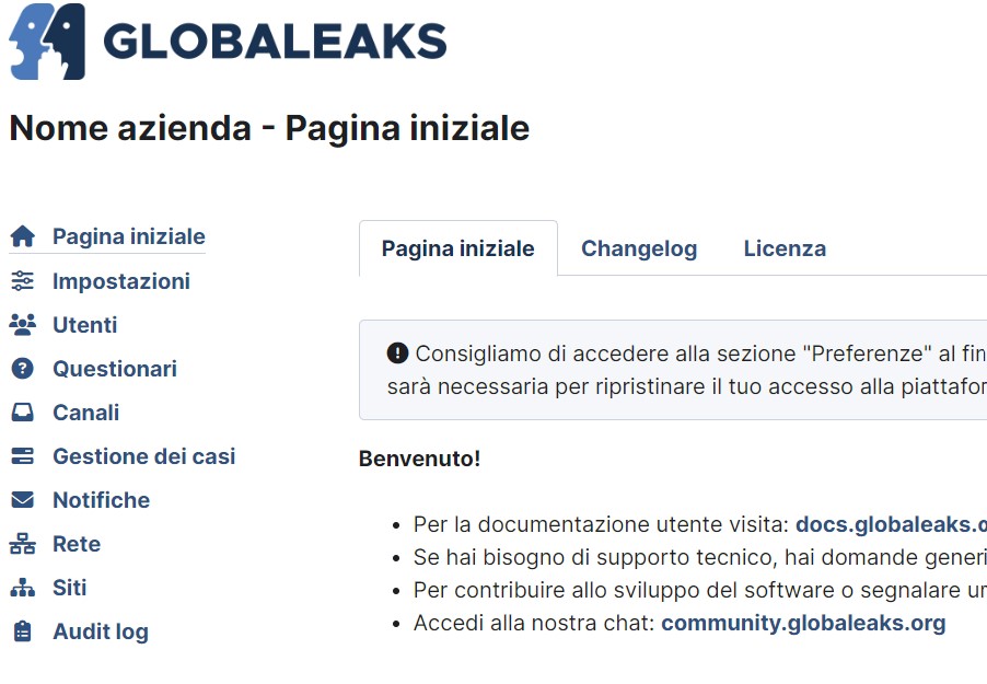 GlobaLeaks amministazione